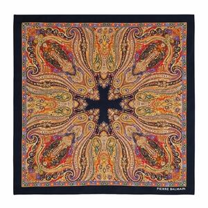 PIERRE BALMAIN | Vintage Paisley Silk Scarf Black Gold 30” Square